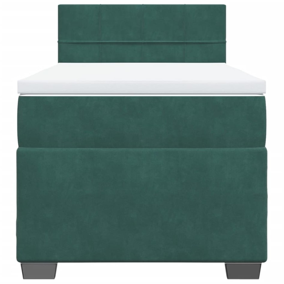 Cama box spring con colchón terciopelo verde oscuro 90x200