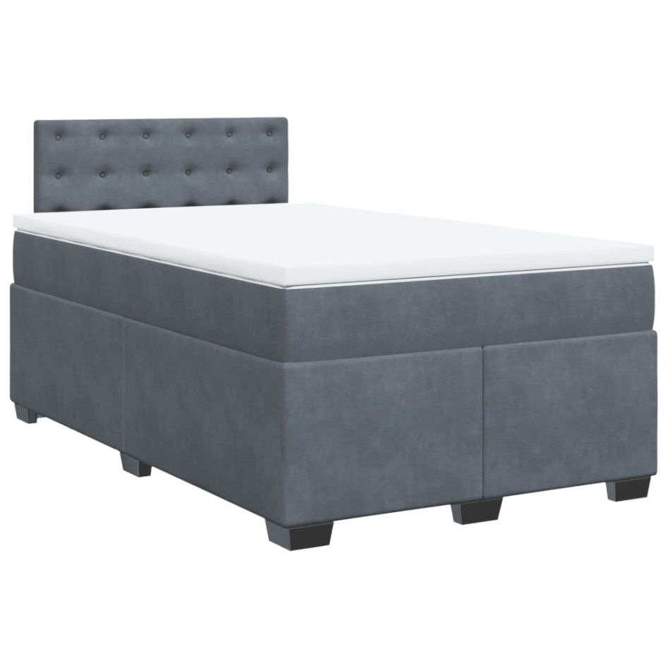 Cama box spring con colchón terciopelo gris oscuro 120x190