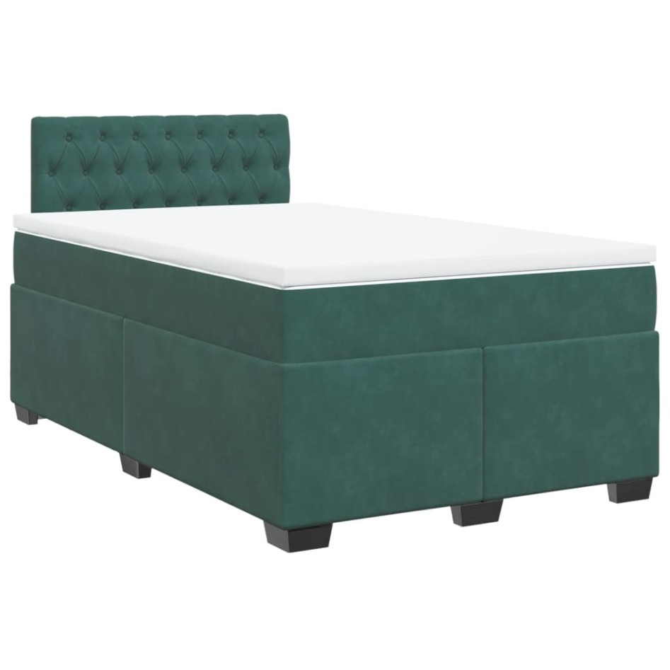 Cama box spring con colchón terciopelo verde oscuro 120x190