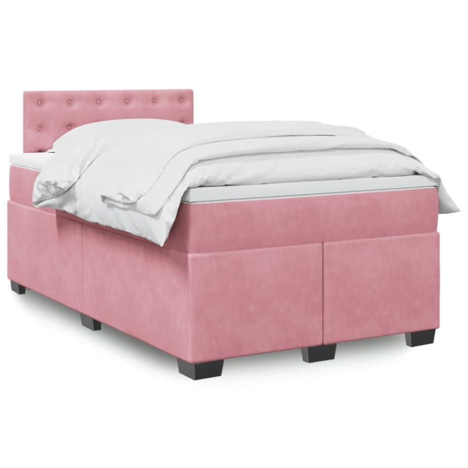 Cama box spring con colchón terciopelo rosa 120x200