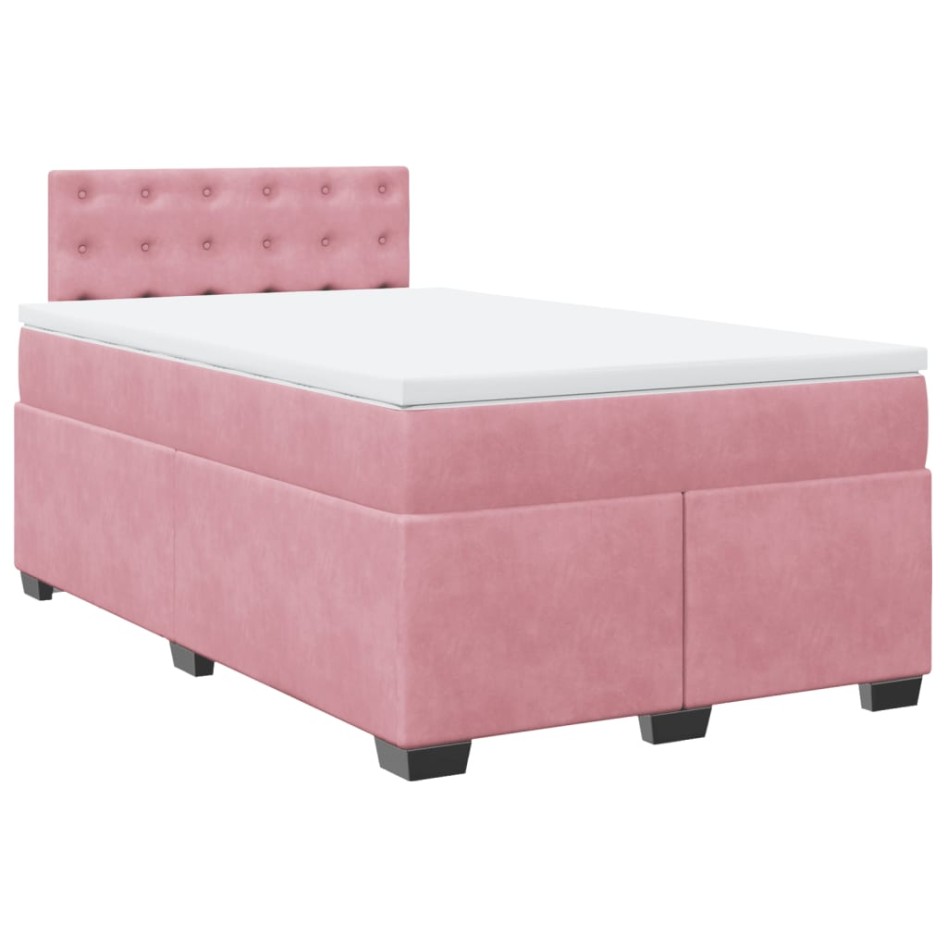 Cama box spring con colchón terciopelo rosa 120x200