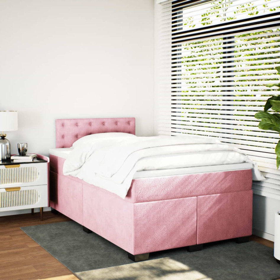 Cama box spring con colchón terciopelo rosa 120x200