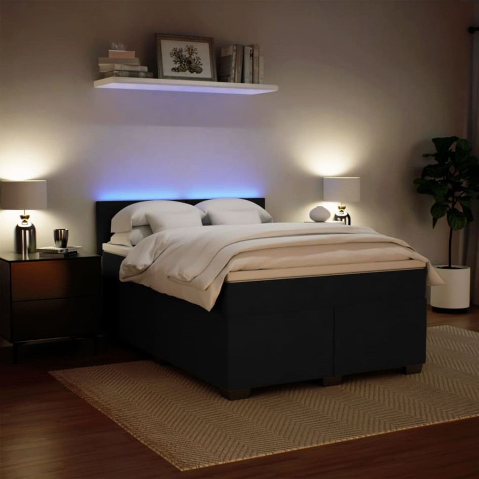 Cama box spring con colchón terciopelo negro 140x190