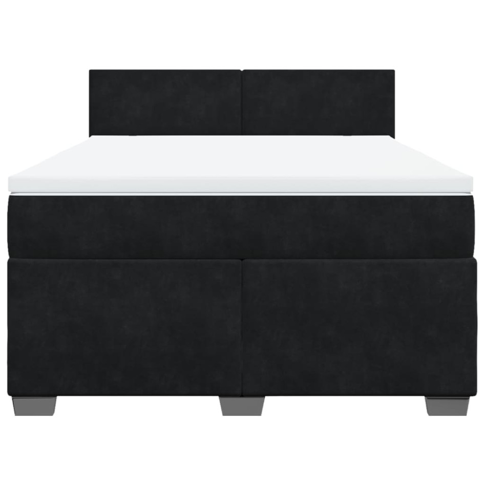 Cama box spring con colchón terciopelo negro 140x190