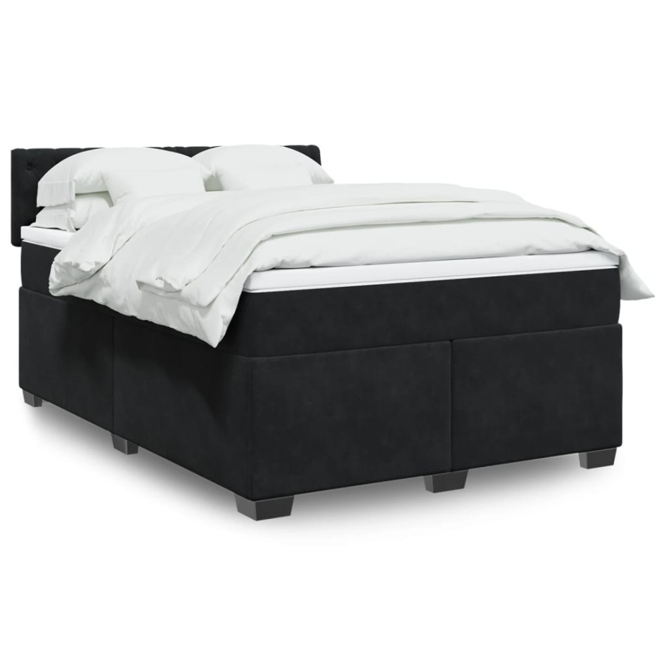 Cama box spring con colchón terciopelo negro 140x190