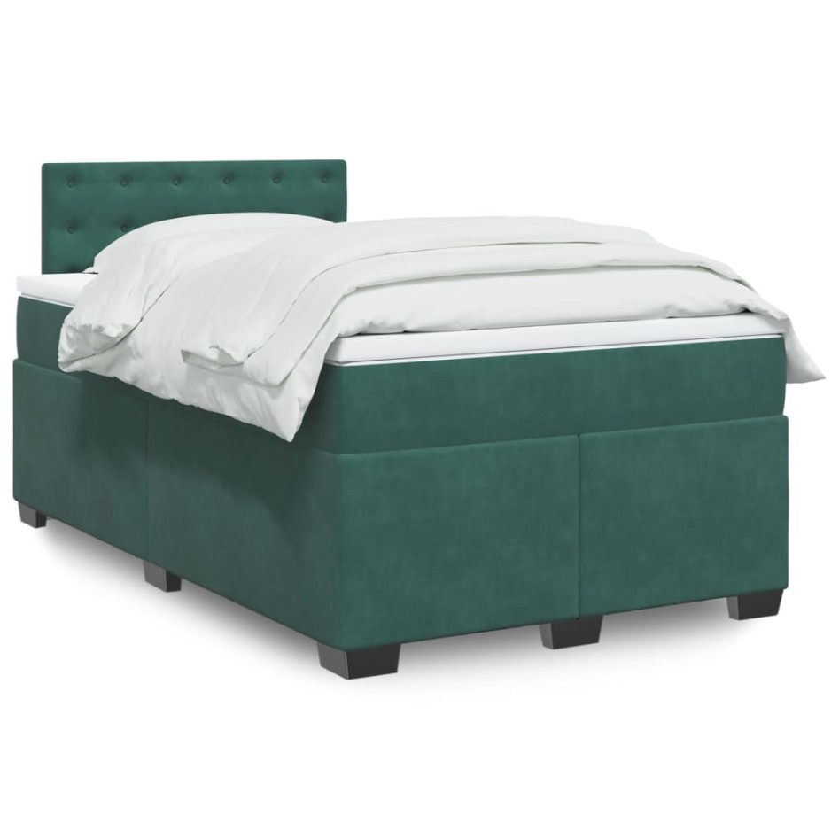 Cama box spring con colchón terciopelo verde oscuro 120x190