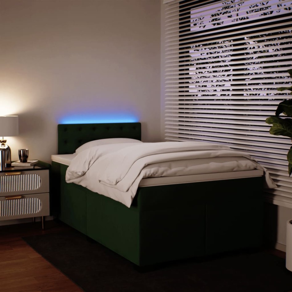 Cama box spring con colchón terciopelo verde oscuro 120x190