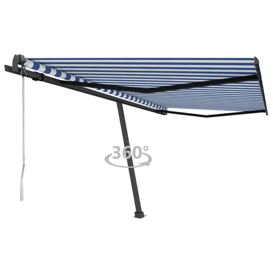 Toldo de pie automático azul y blanco 450x350