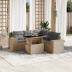Juego de sofás jardín con cojines 6 pzas ratán sintético beige
