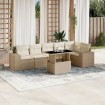 Set sofás de jardín 7 piezas y cojines ratán sintético beige