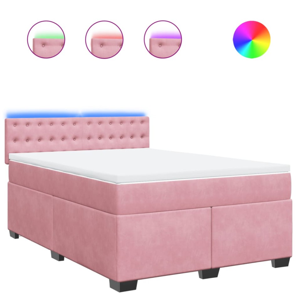Cama box spring con colchón terciopelo rosa 140x190