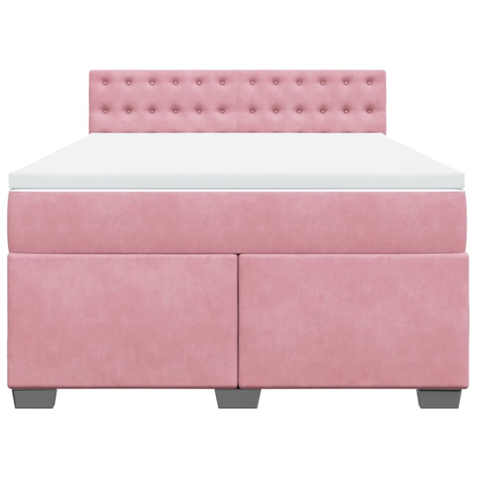 Cama box spring con colchón terciopelo rosa 140x190
