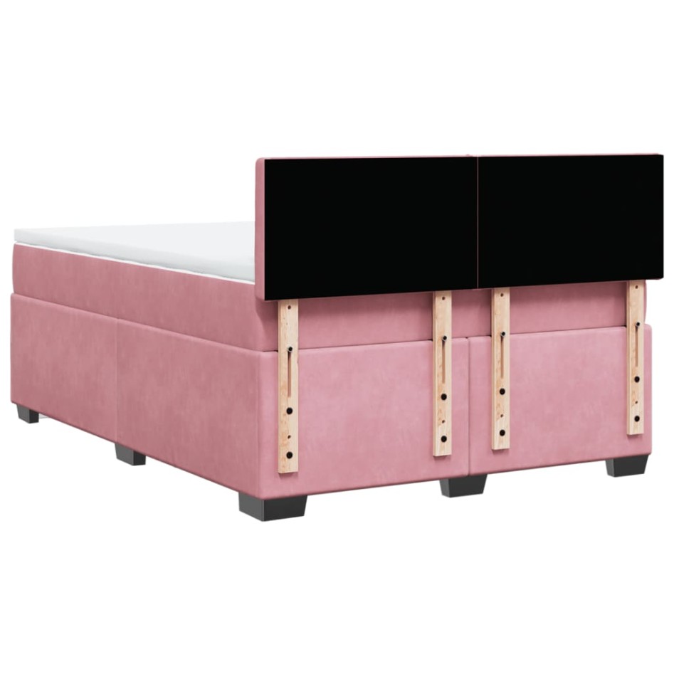 Cama box spring con colchón terciopelo rosa 140x190
