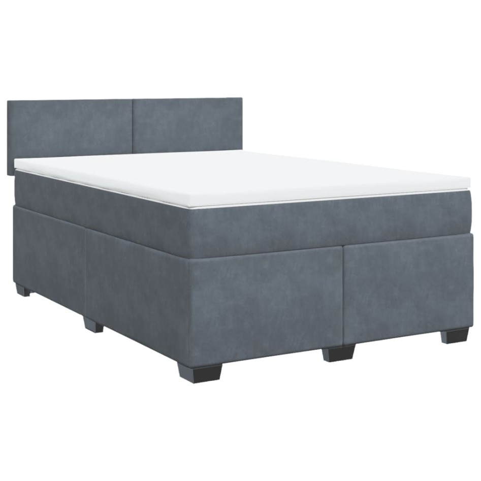 Cama box spring con colchón terciopelo gris oscuro 160x200