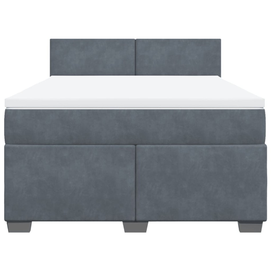 Cama box spring con colchón terciopelo gris oscuro 160x200