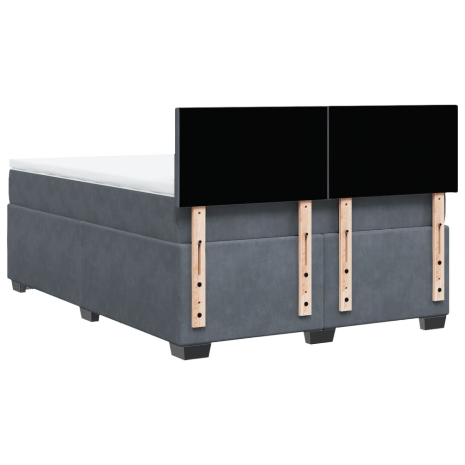Cama box spring con colchón terciopelo gris oscuro 160x200
