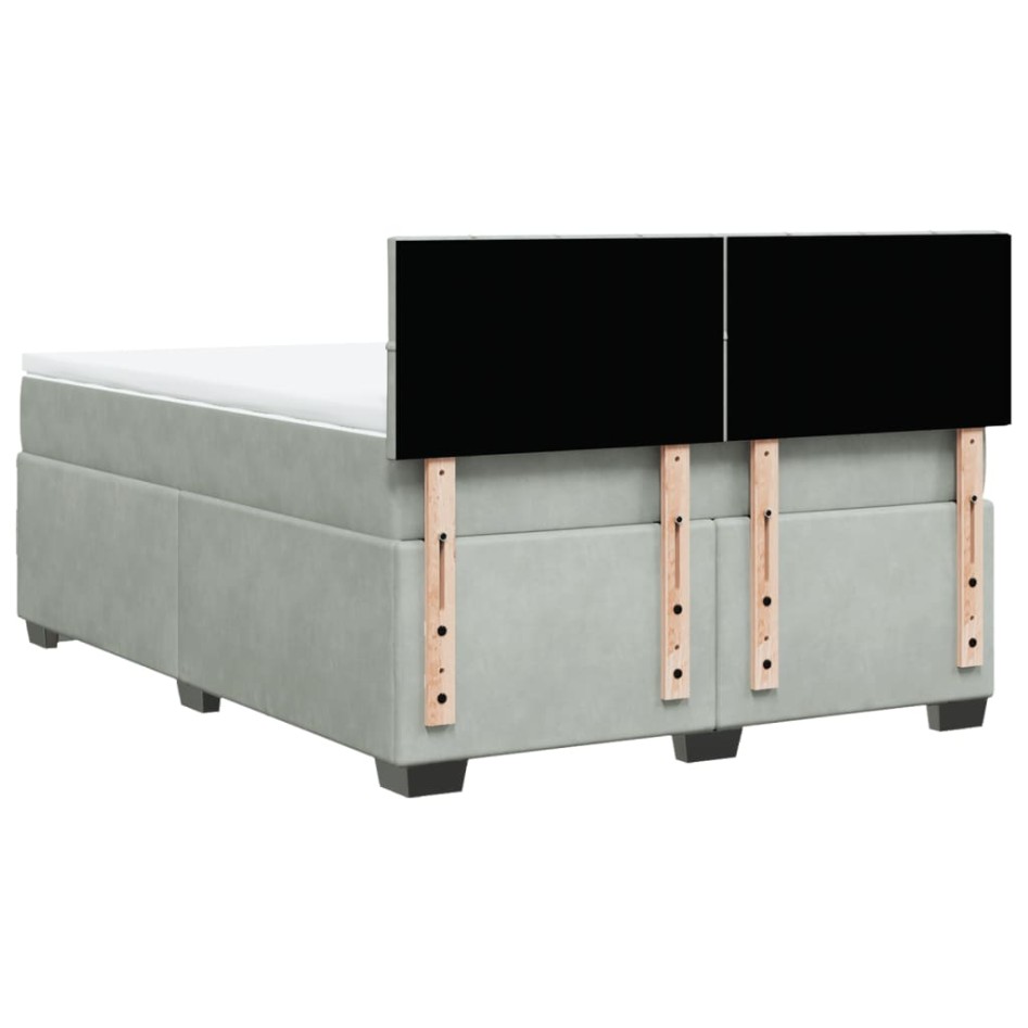 Cama box spring con colchón terciopelo gris claro 160x200