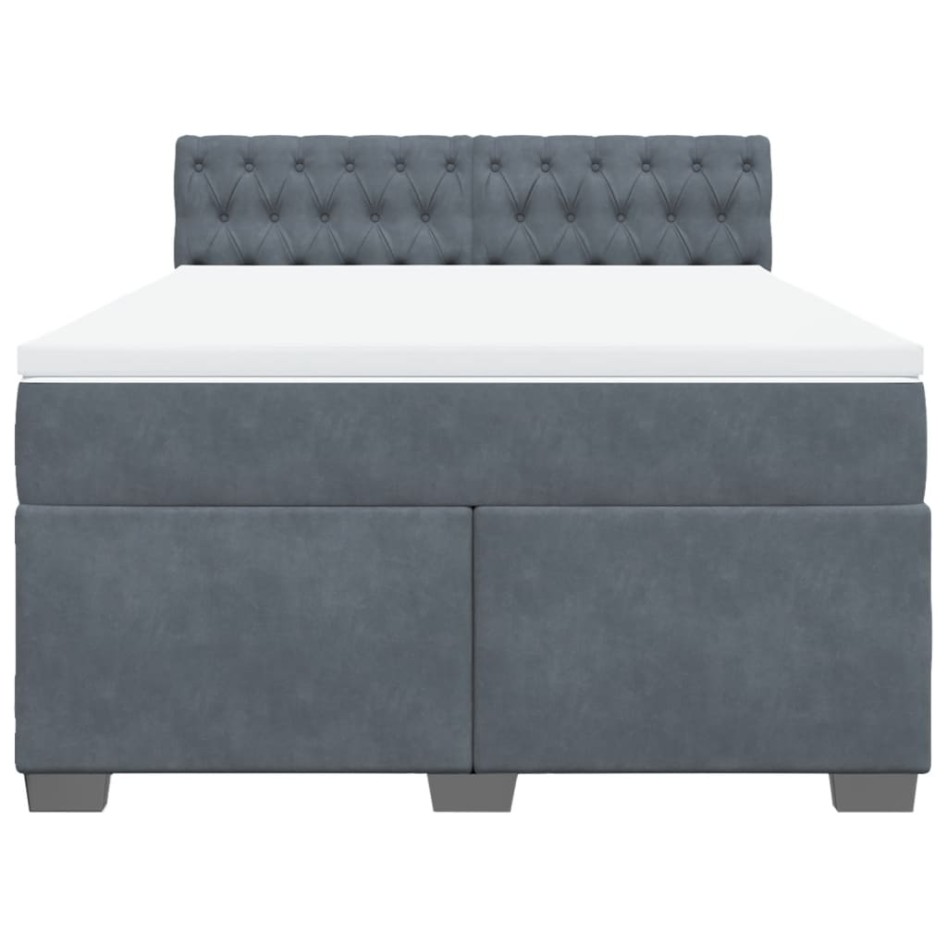Cama box spring con colchón terciopelo gris oscuro 160x200