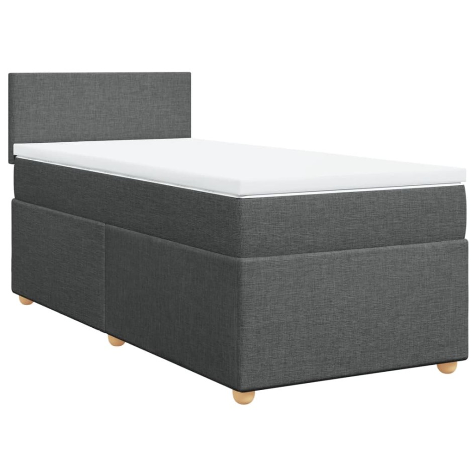 Cama box spring con colchón tela gris oscuro 90x200