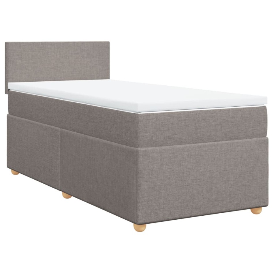 Cama box spring con colchón tela gris taupe 90x200