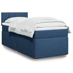 Cama box spring con colchón tela azul 90x200