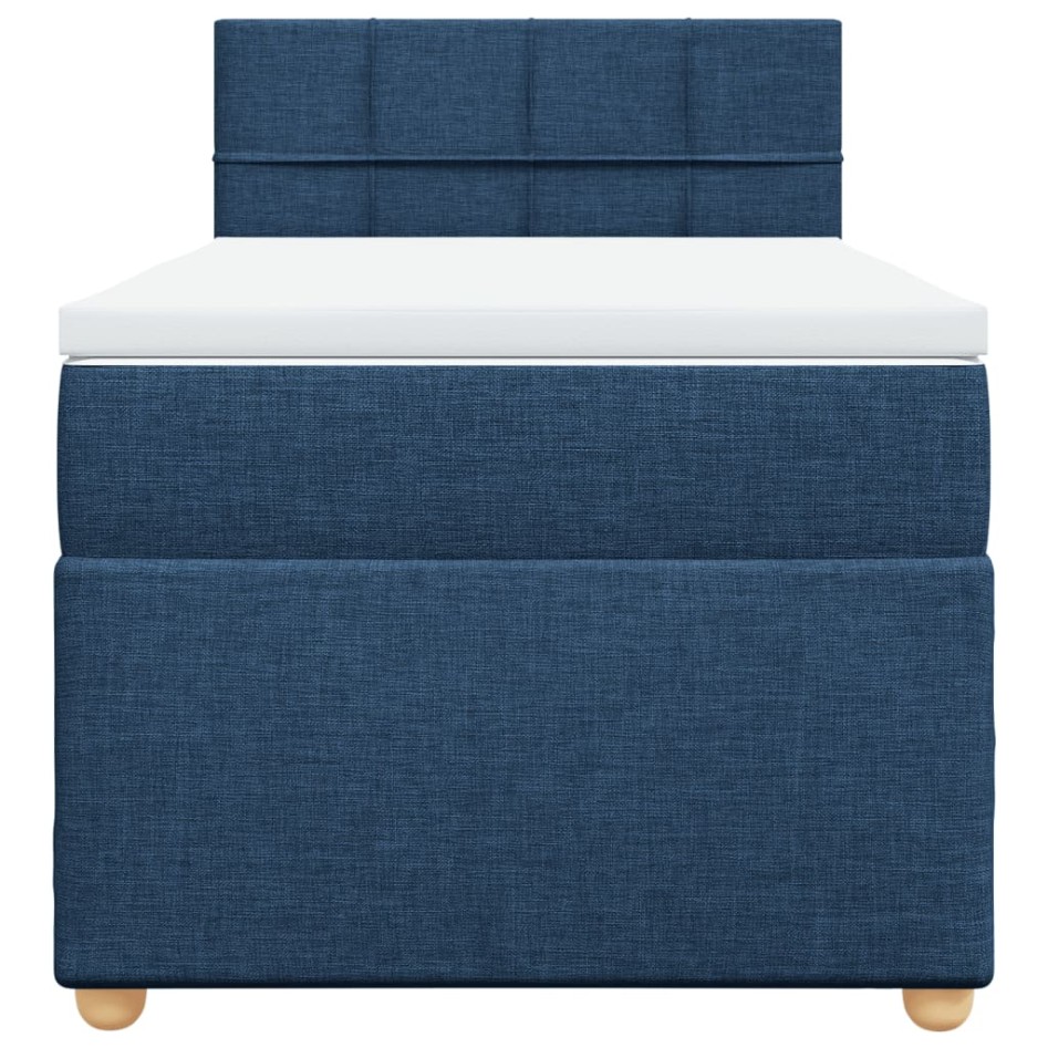Cama box spring con colchón tela azul 90x200