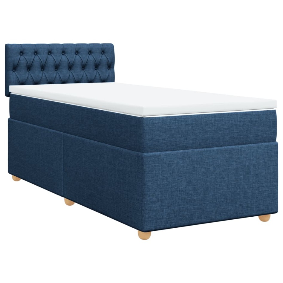 Cama box spring con colchón tela azul 90x200