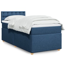 Cama box spring con colchón tela azul 90x200