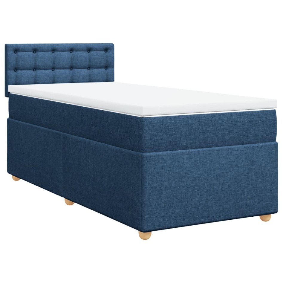 Cama box spring con colchón tela azul 90x200