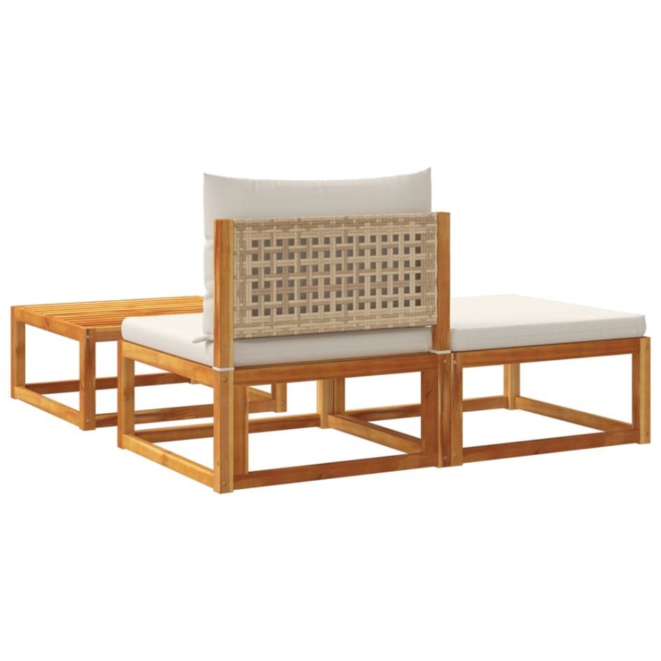 Set de sofás de jardín con cojines 3 pzas madera maciza