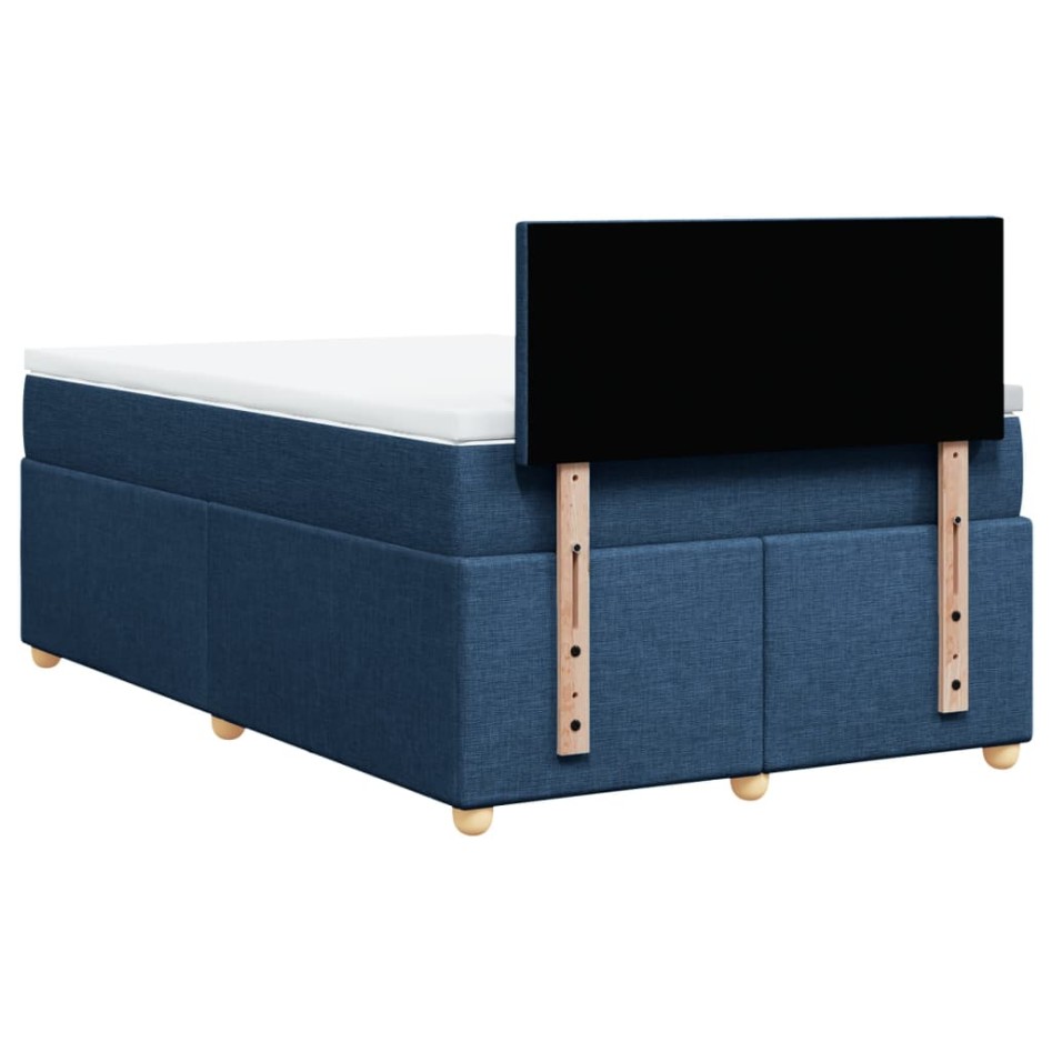 Cama box spring con colchón tela azul 120x190