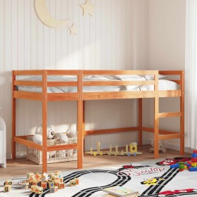 Cama alta de niños con escalera madera maciza marrón 80x200