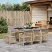 Set comedor de jardín 11 pzas con cojines ratán sintético beige