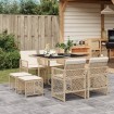Set comedor de jardín 9 pzas con cojines ratán sintético beige