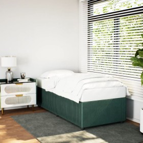 Estructura de cama sin colchón terciopelo verde oscuro