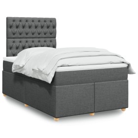 Cama box spring con colchón tela gris oscuro 120x200