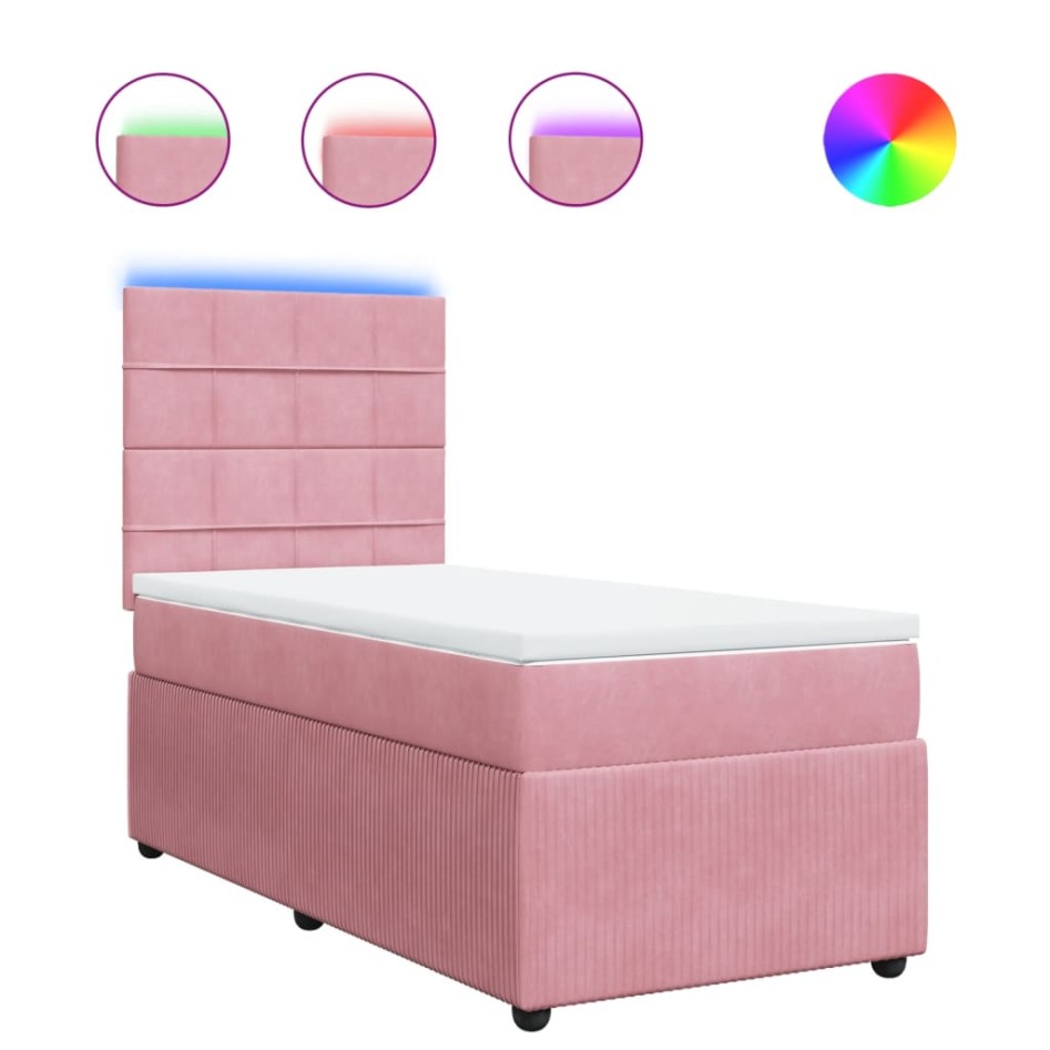 Cama box spring con colchón terciopelo rosa 80x200