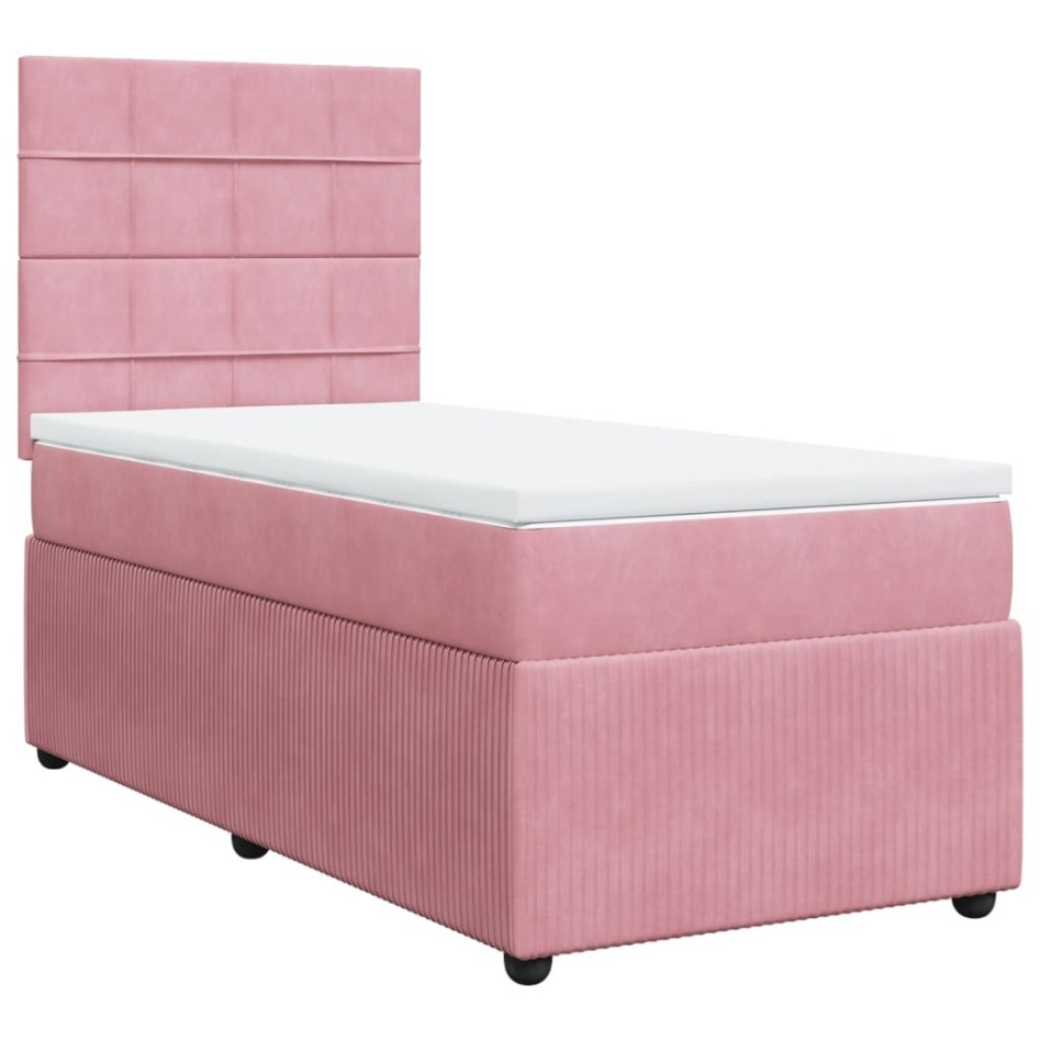 Cama box spring con colchón terciopelo rosa 80x200