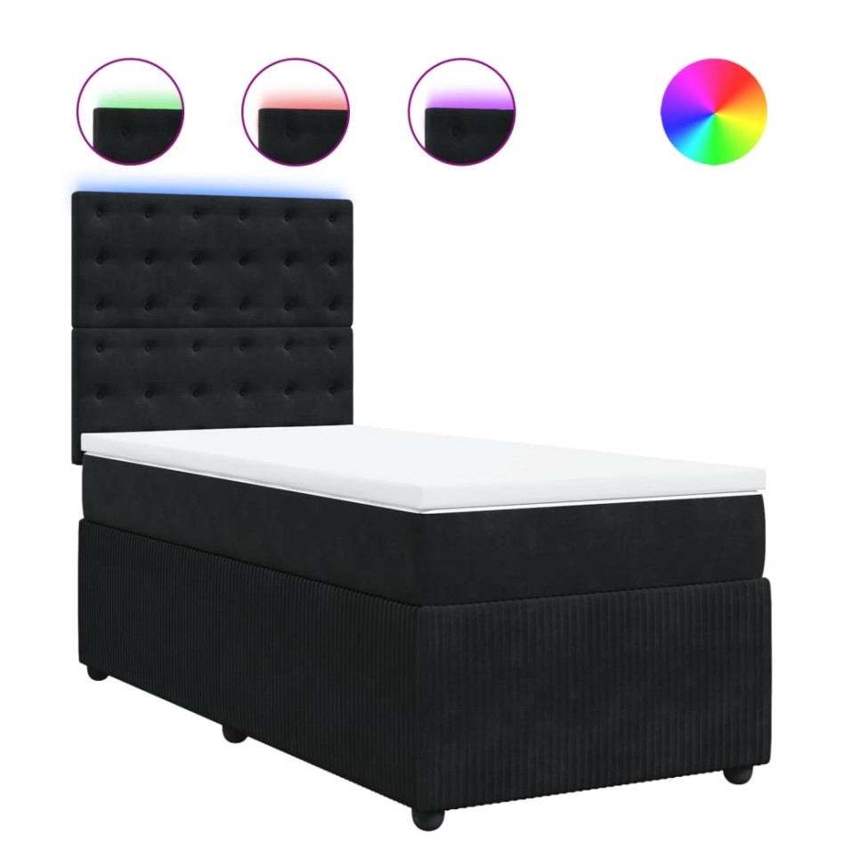 Cama box spring con colchón terciopelo negro 80x200