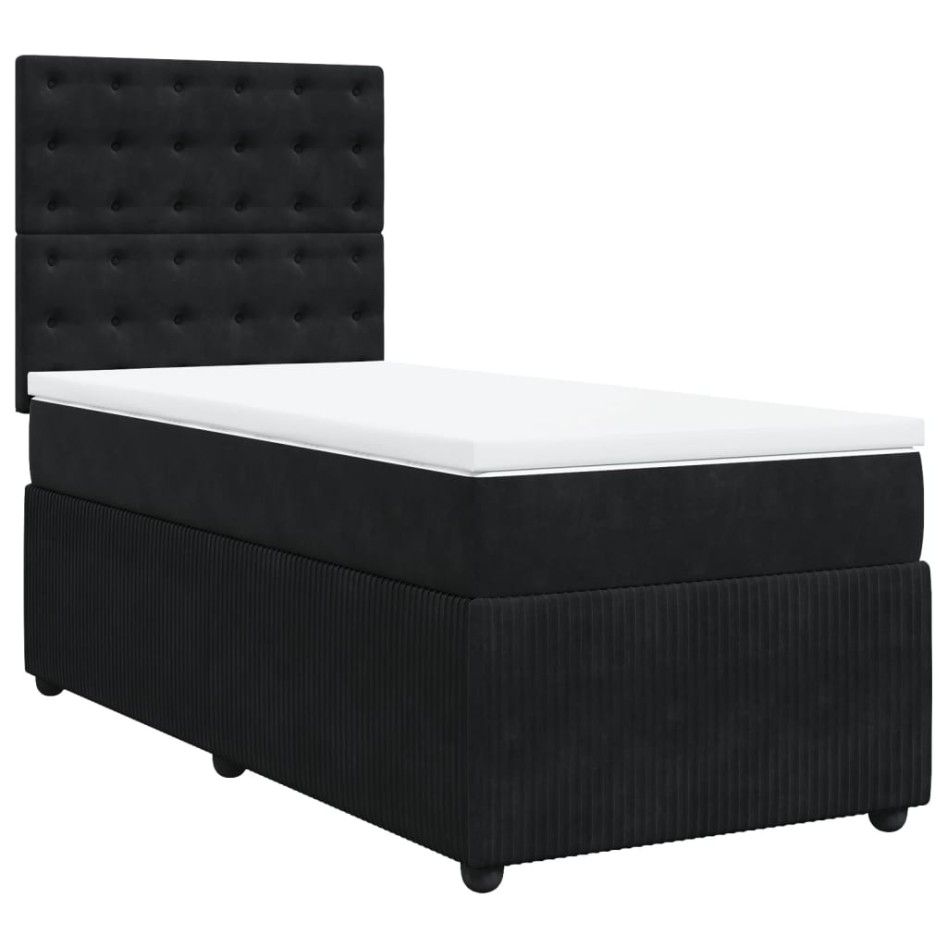 Cama box spring con colchón terciopelo negro 80x200
