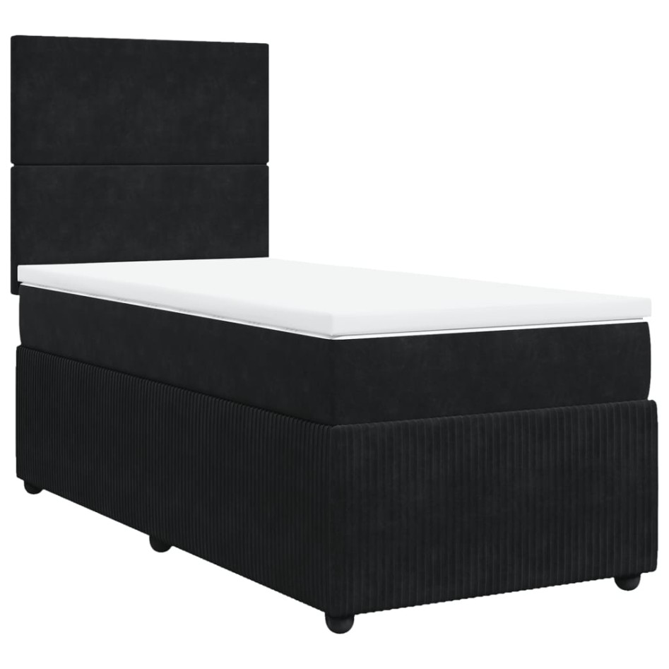 Cama box spring con colchón cuero sintético negro 90x190