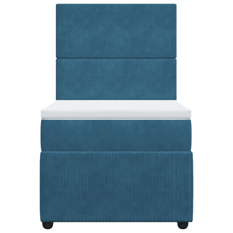 Cama box spring con colchón terciopelo azul 90x190
