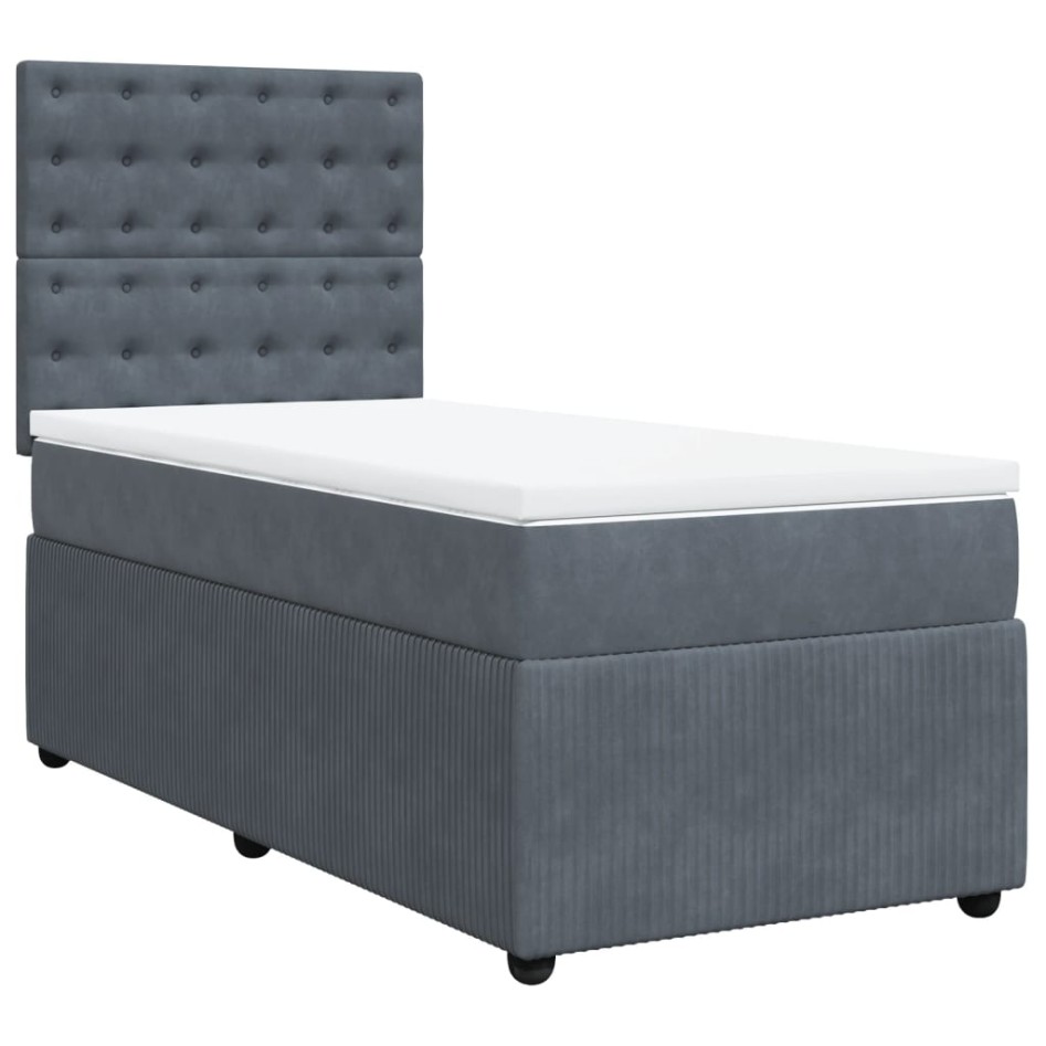 Cama box spring con colchón terciopelo gris oscuro 90x190