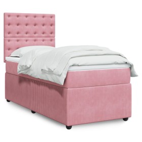 Cama box spring con colchón terciopelo rosa 90x190