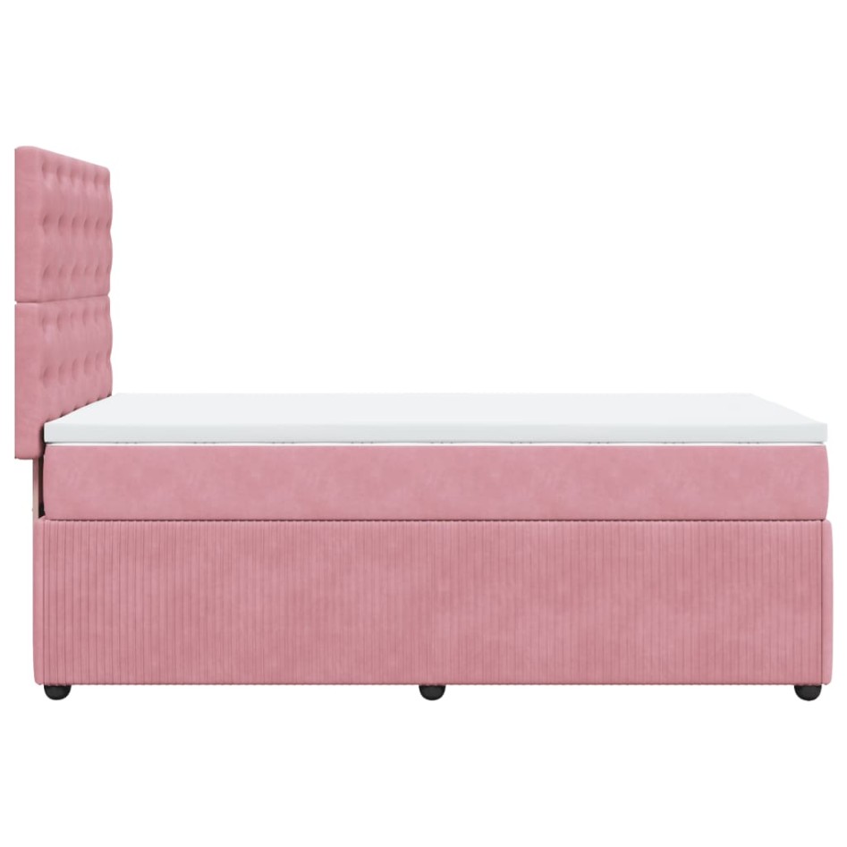 Cama box spring con colchón terciopelo rosa 90x190