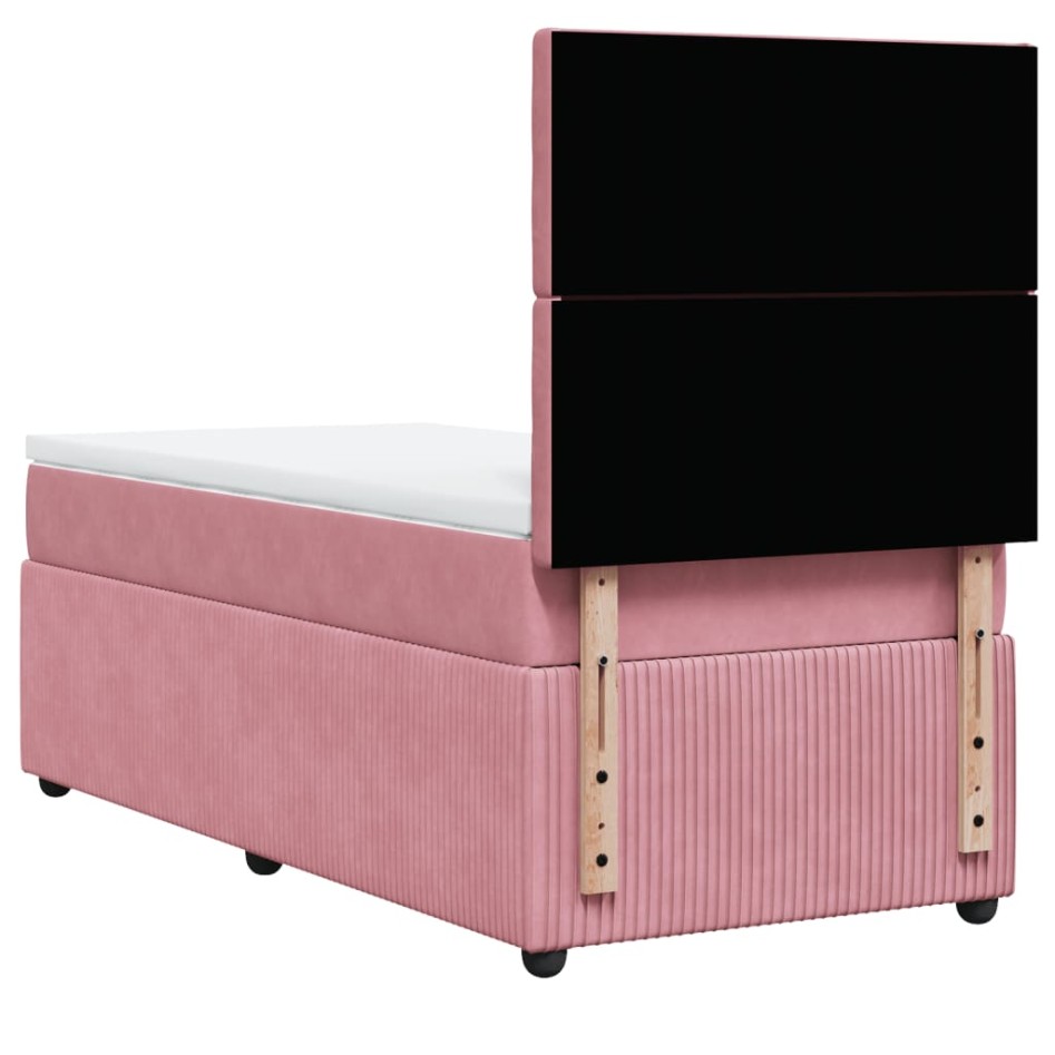 Cama box spring con colchón terciopelo rosa 90x190