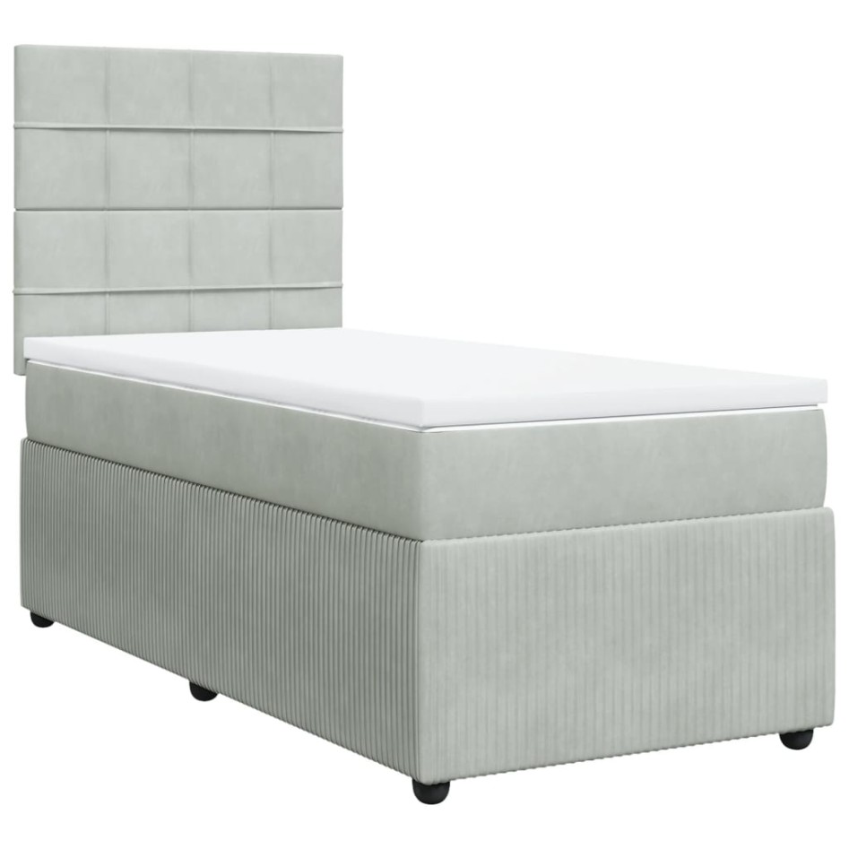 Cama box spring con colchón terciopelo gris claro 90x190
