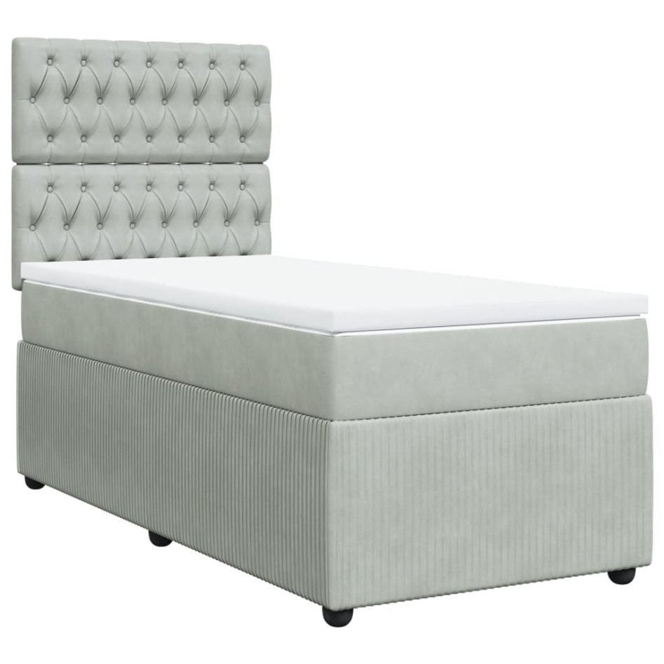 Cama box spring con colchón terciopelo gris claro 90x190