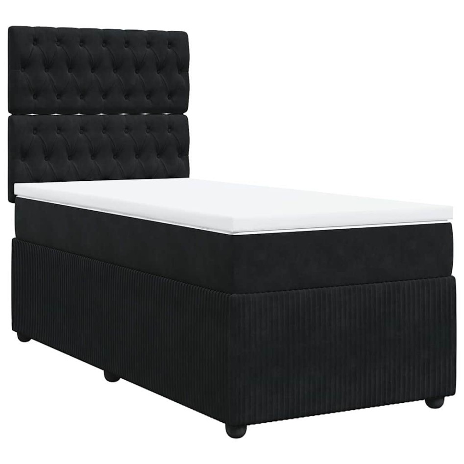 Cama box spring con colchón terciopelo negro 90x200