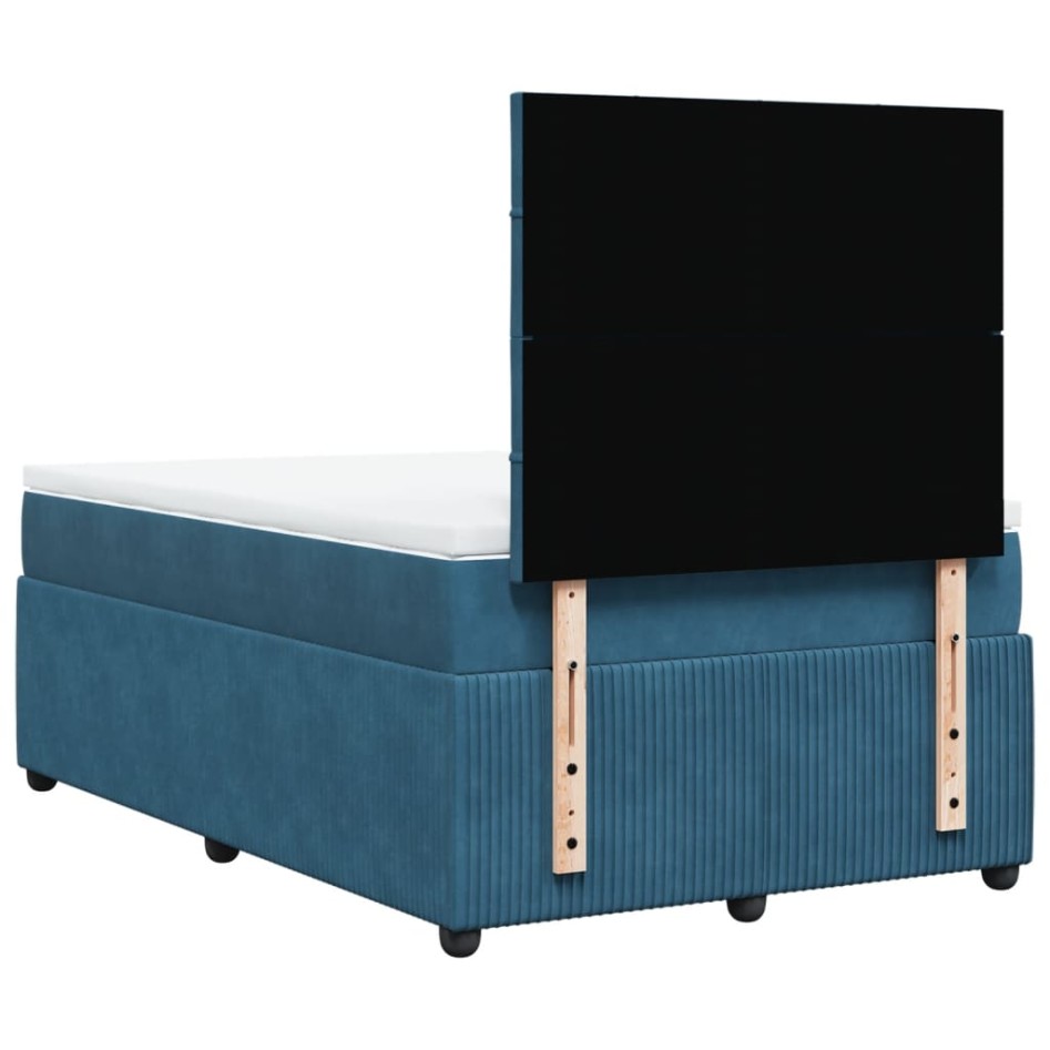 Cama box spring con colchón terciopelo azul 120x200